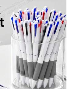 4/6/10/12/20/30pcs 3-In-1 Multicolor Retractable Ballpoint Pens, White Barrel Black Red Blue Ink Writing Pens, Office School Diary Pens, Desktop Office Accessories - Round - View 9