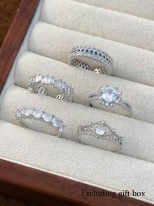 5 Peças Conjunto de Anéis Abertos Geométricos de Cobre com Zircônia ...