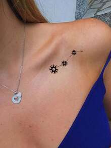 1pc Minimalist Heartbeat Heart Star Arrow Pattern Temporary Tattoo Sticker For Party Gift Holiday Gift Music Festival Arm Shoulder Neck Collarbone Waist Abdomen Waterproof Body Skin - Black - View 3