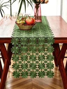HXARTMIS 1PC Multicolor Daisy Hollow Crochet Lace Table Runner, Lightweight Floral Mesh Tablecloth, Long Vanity Table Decor Flag, Suitable For Dining Table, Wedding, Tea Party, Kitchen And Home Decor - Green - View 13