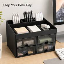 1pc Multi‑Functional Desktop Storage Organizer, 4 Drawers & Top Divided Compartments, Desktop Cosmetic Stationery Storage Box For Home Office Dormitory - Multicolor - View 3