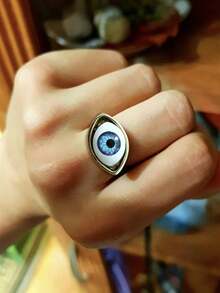 2PCS Unisex Personalized Niche Retro Evil Eye Rings, Evil Eye Punk Jewelry Suitable For Halloween Party, Dance, Vacation Wear - Multicolor - View 2