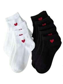 1/5/10/20 Pairs Women/Couple Cute Heart Pattern Versatile Short Socks, Invisible Socks, Suitable For Daily, Festival, Outdoor Wear - Black and White - View 4