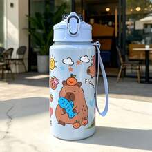 1pc 500ml Capybara Theme Plastic Straw Cup, Fresh & Convenient Portable Cup, Best Gift For Outdoor Camping, Summer Cup - Multicolor - View 5