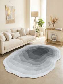1PC Light Gray & Dark Gray Multi-Layer Wave Pattern Modern Minimalist Art Rug, Premium Cool Tone Style Faux Cashmere Asymmetrical Wave Asymmetrical Concentric Gradient Gray & White Ripple With Fine Edge Detail Machine Washable Area Rug, Suitable For Living Room Bedroom Balcony, All Season Home Decor - Multicolor - View 6
