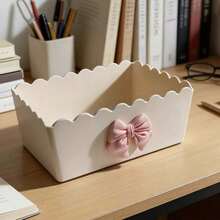1pc Bowknot Storage Box, Vanity Makeup Organizer, Bathroom Countertop Storage Box, Desk Office Supplies Organizer - Multicolor - View 9