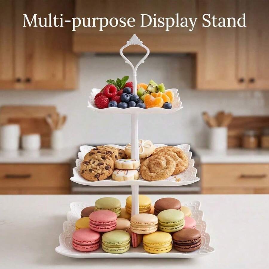 3PCS 3 Tier Cake Stand Afternoon Tea Wedding Plates Party Embossed Tableware - View 1