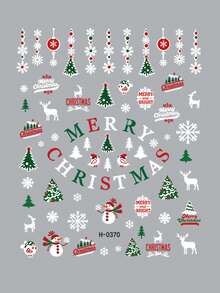 6pcs Lights Christmas Tree Snowflakes Christmas Nail Stickers Red Green Holly Snowman Letters Nail Decals Sliders Merry Christmas Cartoon Manicure Decorations - Multicolor - View 3