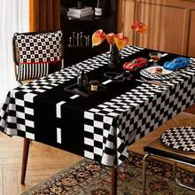 Racing Theme Disposable Tablecloth - Black & White Checkered, Suitable For Parties, Weddings, Birthdays Etc. - Durable PE Plastic, 54" X 108", Party Decoration (1PC/4PCS) - Black and White - View 5