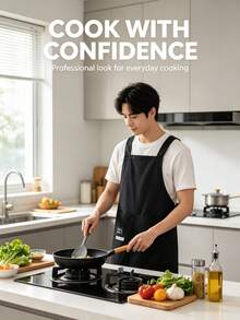 Black Waterproof Oil-Proof Cross-Back Apron, Cargo Style Style For Cooking, Baking, Kitchen Use, Unisex - Multicolor - View 5