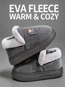 Men's Warm Padded Closed-Back Slippers For Home, Autumn/Winter - Grey - View 1