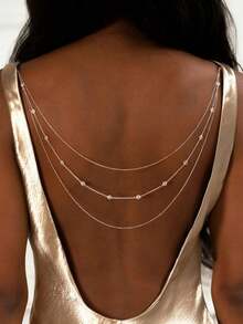 Phụ kiện váy cưới cô dâu thời trang nữ gợi cảm dạng xích lưng 3 lớp - Vàng - Xem 2