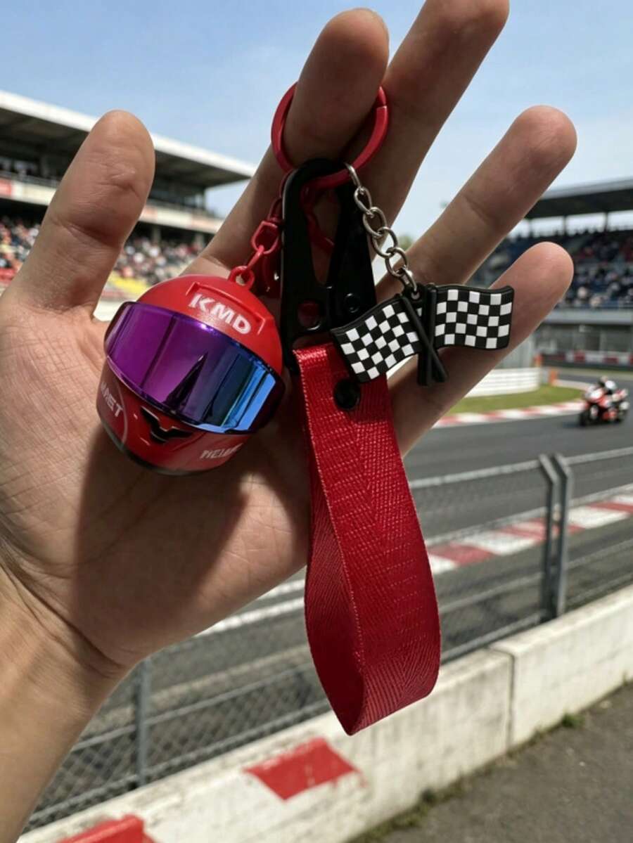 Creative Colorful Motorcycle Helmet Keychain, Buckle Finish Line Flag, Creative Keychain, Exquisite Cute Bag Charm, Couple Style Bag Pendant, Casual Motorcycle Helmet Phone Lanyard, Car Key Chain Gift - Multicolor - View 1