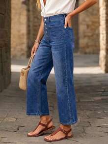 New Women's Loose Elastic Waist Denim Capri Pants Casual Spring Fall - Light Wash - View 4
