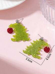 1 Pasang Anting-Anting Perhiasan Fashion Wanita Motif Pohon Natal Holly, Hadiah Sempurna untuk Pesta Liburan - Hijau - View 4