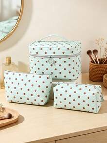 1Pc/Set Polka Dot Print High-Value Cosmetic Bag,Large Capacity PU Skincare Bag Portable Travel Toiletry Bag,Waterproof Makeup Bag For Daily Use - Multicolor - View 5