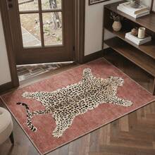 Velvet Leopard Print Non-Slip Rug, Suitable For Bathroom, Bedroom, Entryway Decoration, Suitable For Bedroom, Living Room, Entryway - Soft Washable Faux Cashmere Carpet With Duck And Bird Pattern, Machine Washable Bohemian Style Rug, Non-Slip Soft Round Carpet, Suitable For Bedroom, Living Room, Kitchen Home Decor - Multicolor - View 1
