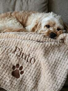 Personalized Dog Blanket, Customized Name Embroidered Paw Print Puppy Blanket, Soft Pet Throw, Ideal New Puppy Welcome Gift, Cute Birthday And Holiday Gift For Pet Lovers - Multicolor - View 2