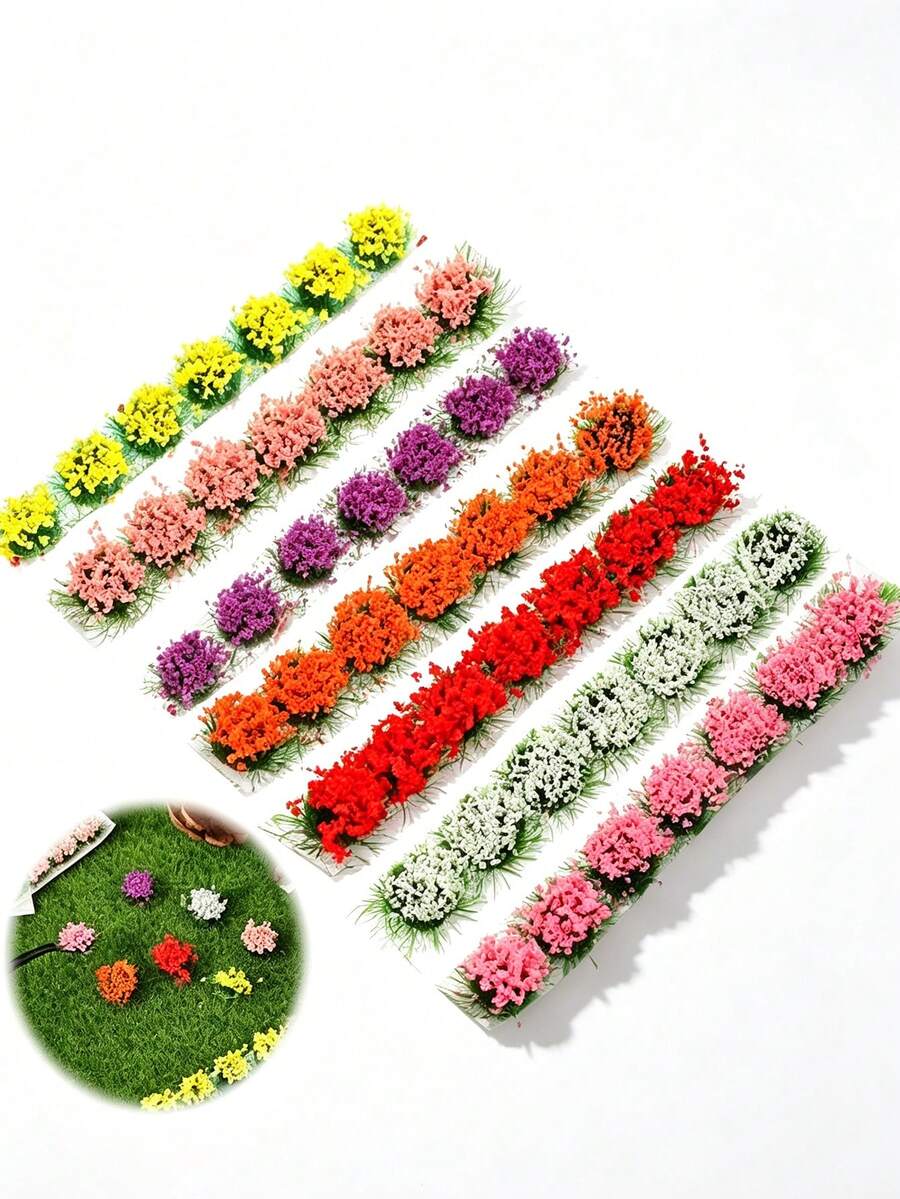 7/14/28pcs Set Rumput Buatan Mini Warna Campuran, Gumpalan Rumput Mini Perekat Diri untuk Diorama, Taman Peri, dan Pembuatan Model Pemandangan - Beraneka warna - View 1