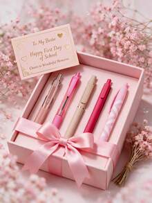 1pc/5pcs High Aesthetic Pink Tone Retractable Gel Pens, Gentle Macaron Pink Smooth Black Ink Pen, Cute Planner Notebook Student Office Stationery, Girls Gift Choice, Gift For Friends - Pink Tones - View 4