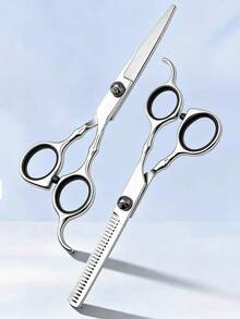 5pcs Hair Cutting Scissors Set, Straight Scissors + Thinning Scissors + Hair Cloth + Comb + Bag, Professional Hairdresser Scissors Set, Straight Scissors Thinning Scissors Seamless Cutting, Stainless Steel Material, For Self Hair Cutting - Multicolor - View 3