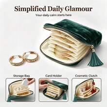 Velvet Travel Jewelry Bag, Portable Multi-Function Zipper Dustproof Storage Pouch, Suitable For Rings Earrings Bracelets, Soft Organizer Bag, Outing Coin Purse, Bus Card Holder - Multicolor - View 8