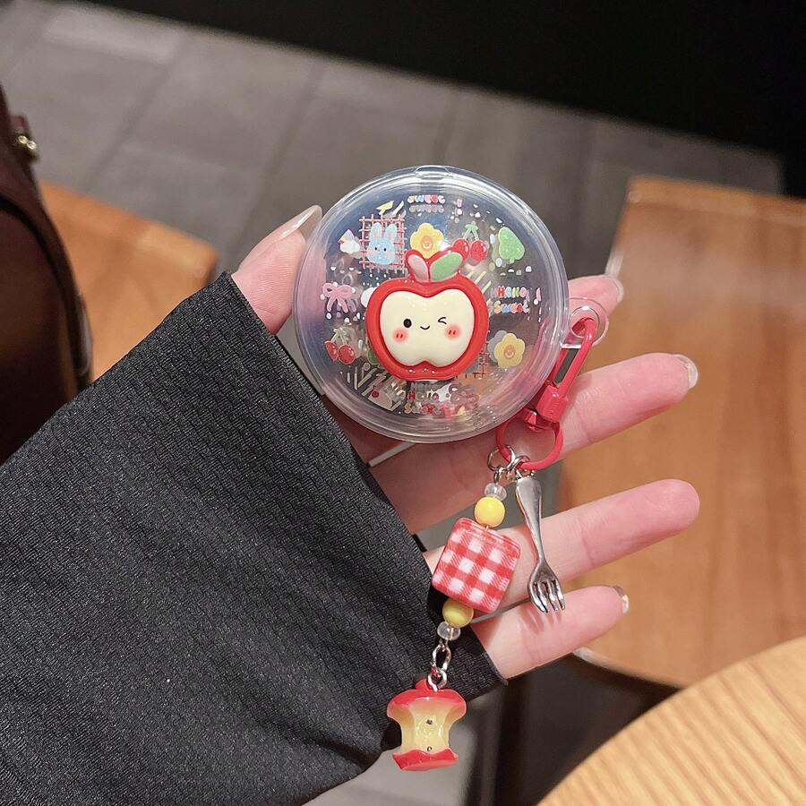 New Plaid 3D Red Apple Cute Cartoon Fruit Earphone Case Anti-Drop Soft Shell Earphone Protective Cover + Keychain Apple Pendant Compatible With Huawei FreeBuds SE2/SE3/SE4/6i/7i/FreeClip2/FreeClip 2 Collector's Edition Wireless Bluetooth Earphone Case - Apple - View 1