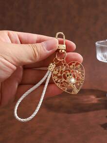 1pc Fashionable European & American New Creative Cute High-End Heart Moon Round Owl Keychain Bag Pendant Accessory, Suitable For Women's Car Key Bag Pendant Decoration And Gift - Gold - View 9
