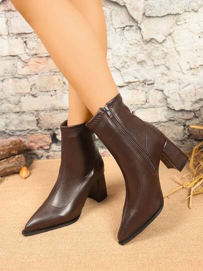Women's Fashion Boots All Season, Pointed Toe Outdoor High Heel Riding Boots, Women's Fashion Ankle Boots, Western Style, Elegant Sexy Women's Ankle Boots Fashion Boots