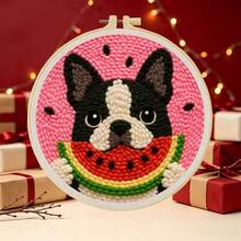 DIY Punch Needle Kit For Beginners – Includes Punch Needle, Yarn, Instructions, Square Hoop & Pre-Printed Fabric (Animals With Hearts). Creative Craft For Wall Decor Or Gifting. 2D Printed Punch Needle Starter Kit. 20x20cm (7.87x7.87 In). - Cheerful Animals - View 6