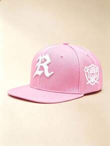 1pc Unisex Flat Brim Baseball Cap, Gothic R Letter 3D Embroidery, Skull‑Sword Shield Print On Side, Adjustable, For Daily, Street, Party, Travel Wear - Multicolor - View 9