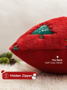 1pc/2pcs Christmas Tree Throw Pillow Covers, Winter Embroidered Christmas Tree Decorative Pillow Cases, Soft Plush Faux Fur Cushion Cover For Xmas Couch Sofa Home Decor - Red - View 2