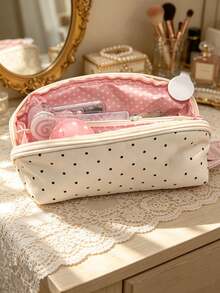 1pc Cute Polka Dot Storage Bag, With Soft Polka Dot Design, Suitable For Students. It Is A Pencil Case For Girls With High Appearance Standards And An Elegant Style. - Multicolor - View 5