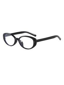 1 Pair Women's Black Oval Daily Commute Outfit Personalized Rivet Decor Vintage Clear Lens Glasses - Black - View 2