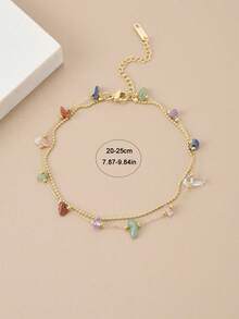 1 pieza Tobillera de acero inoxidable con piedra natural triturada para mujer, joyería de pie para playa de verano (Nota: las piedras son asimétricas, los tamaños de las piedras varían, los colores de las piedras pueden tener diferencias de color, la longitud de la cadena de piedra hecha a mano y el número de cuentas pueden variar, prevalecerá el producto real) - Amarillo Oro - Ver 4