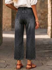 New Women's Elastic Loose Black Denim Capri Pants, High-Quality Fashion Casual Clothing Spring Fall - Black - View 6