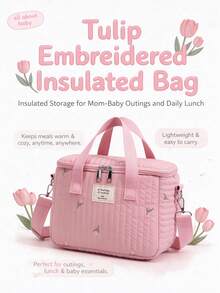 1pc Ins Bear Design Large Capacity Mommy Bag, Handheld, One Shoulder, Crossbody, Fashion Embroidered Diaper Bag - Multicolor - View 2