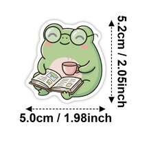 56Pcs Kawaii Frog Life Stickers- Green Frogs Reading, Drumming & Eating With Cute Expressions, Cute Vinyl Decals For Journal, Laptop & DIY Crafts - Multicolor - View 9