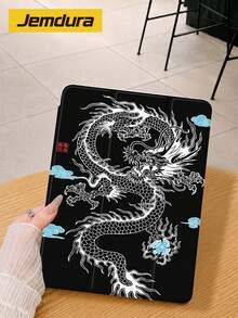 Jemdura 1件裝龍圖騰插畫圖案平板保護殼，三折支架保護殼，適用 iPad 10.2 吋 (A16)、11 吋 11代 2025、8代/9代/10代、Air 4代 10.9 吋，Galaxy Tab S6 Lite 10.4，防摔，附筆槽，支援睡眠/喚醒，兒童禮物/家庭禮物 - 彩色 - 查看 2