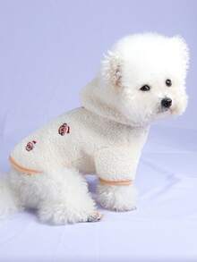 1pc Pet Clothes, Cute Dog/Cat Outfit For Small Dogs, Warm & Comfortable Fleece Hooded Jacket - Beige - متعدد الألوان - مشاهدة 3