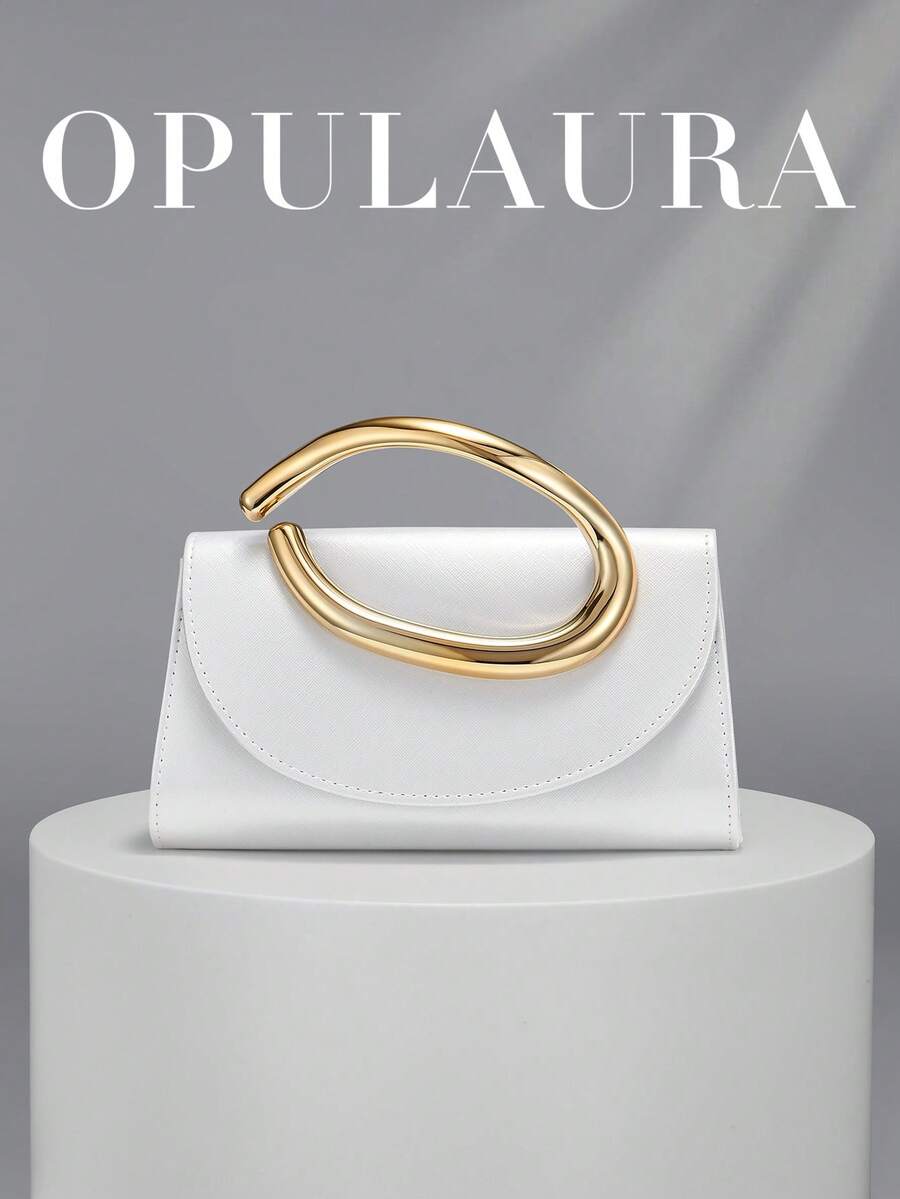OpulAura 復古純色手拿包,百搭小手提包,時尚 PU 女款包,適合婚禮、派對、舞會、晚餐及其他場合 - 白色 - 查看 1