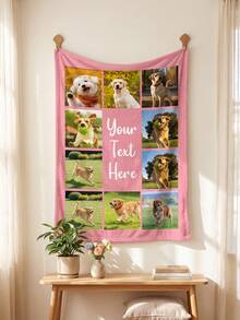 Custom Photo Text Throw Blanket, Personalized Picture Collage Fleece Blanket, Customized Pet Memory Photo Blanket For Sofa Bed Home Decor Gift - Multicolor - View 4