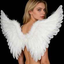 2pcs Black & White Angel Costume Wings And Halo, Adult Angel Costume Wings For Halloween - Multicolor - View 3