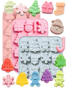 1pc Christmas Theme Silicone Mold, Suitable For Handmade DIY, Santa Claus, Snowman, Gingerbread Man Shaped Mold, Suitable For Making Soap, Plaster, Aromatherapy Wax Tablets And Party Decorations - A - View 1