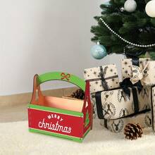 1pc Wooden Christmas Gift Assembly Storage Basket With Handle, Christmas Pattern, Suitable For Home Bedroom Office, Perfect For Christmas Decoration, Christmas New Year Thanksgiving Birthday - Multicolor - View 6