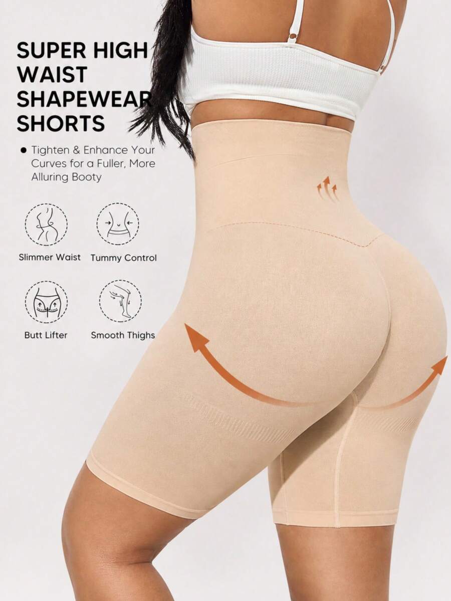 Shorts Modeladores Sem Costura de Cintura Alta para Mulheres Plus Size, Controle de Barriga, Levantamento de Bumbum e Afinador de Coxas - Damasco - Visão 1