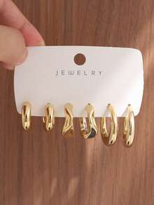6/18PCS Fashionable Personalized Elegant C-Shaped Twisted Hollow Geometric Texture Multi-Element Gold Metallic Earring Set Suitable For Party, Banquet, Travel, Wedding, Vacation, Daily Wear Jewelry Gift (Lightweight ABS Material, Non-Fading) - Gold - View 2