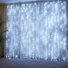 Lampu Tirai LED Berbentuk Karangan Bunga, 8 Mode, Dengan Kontrol Jarak Jauh USB, Cocok Untuk Pernikahan, Natal, Rumah, Dekorasi Liburan - Putih - View 4