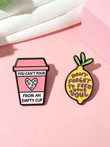Inspirational Quote Enamel Pin, Cute Coffee Cup Lemon Badge, Decorative Lapel Pin For Backpack Jacket Clothing Gift - Multicolor - View 2