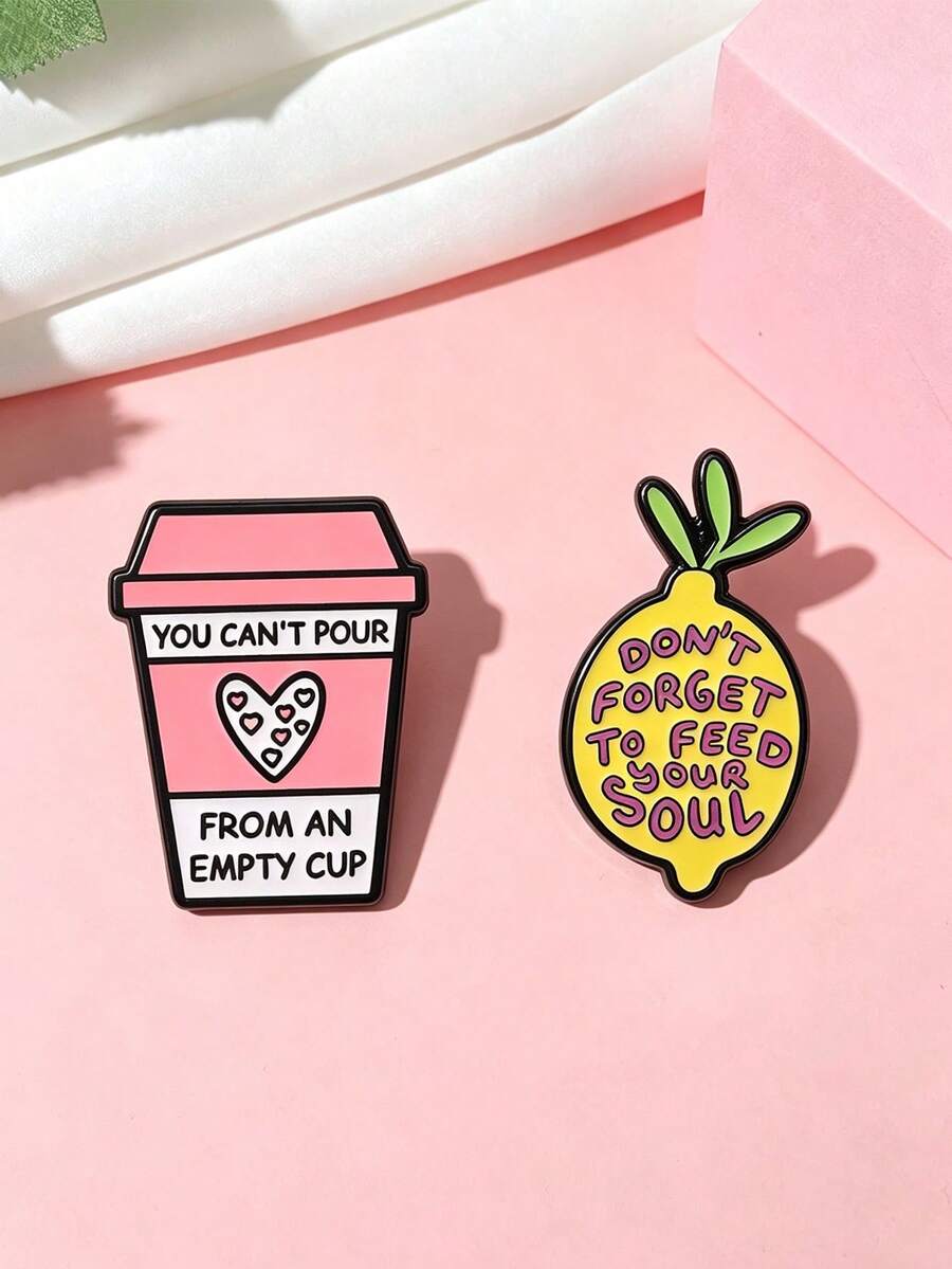 Inspirational Quote Enamel Pin, Cute Coffee Cup Lemon Badge, Decorative Lapel Pin For Backpack Jacket Clothing Gift